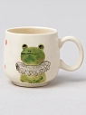 Кружка ручной работы Ким керамика с росписью Лягушка в жабо с коричневыми ромбиками, фарфор, 350 мл, превью фото 1