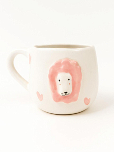 Кружка ручной работы с фигуркой «Лев», с розовыми сердечками, полуфарфор, 250 мл