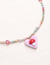 Чокер ручной работы Радость Рядом с сердечком «Мухомор», полимерная глина, бисер