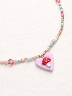 Чокер ручной работы с сердечком «Мухомор», полимерная глина, бисер