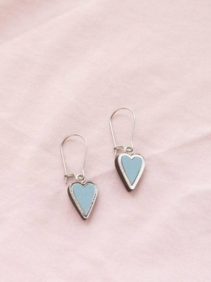 Серьги Сердечки из серии «Преданное сердце», дерево, голубые, фото 3.