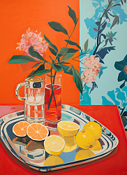Открытка «Натюрморт с цветами и лимонами»