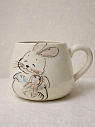 Кружка ручной работы НАДО ЖЕ с росписью «Зайка и зайчонок», белая, керамика, 300 мл, превью фото 1