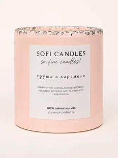 Соевая свеча «Камушки» в стакане c ароматом груши в карамели, гипс