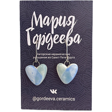 Серьги на петле Сердечки, керамика, голубые
