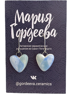 Серьги на петле Сердечки, керамика, голубые