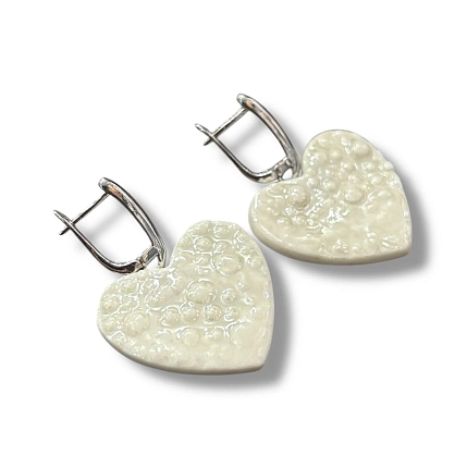 Серьги КерамЕлКа «Сердечки», фарфор, белые, фото 2.