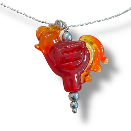 Чокер с подвеской Бур.Мур «Петушок», родированная латунь, муранское стекло, фото 3.