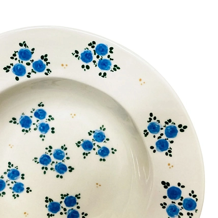 Тарелка глубокая с полями ручной работы Slowday Ceramics с синими розочками «Винтаж», керамика, 25 см, фото 2.