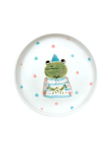 Тарелка ручной работы Ким керамика с бортиком Лягушка в колпаке, белая, фарфор, 13 см, фото 1.