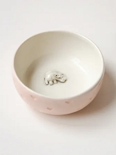 Миска ручной работы Мама Черепаха с фигуркой внутри Бегемотик, розовая, керамика, 11 см