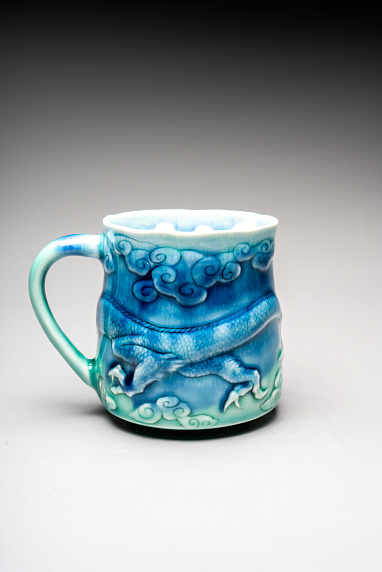 Кружка ручной работы «Дракон», сине-зеленый, фарфор, 430 мл, фото 3.