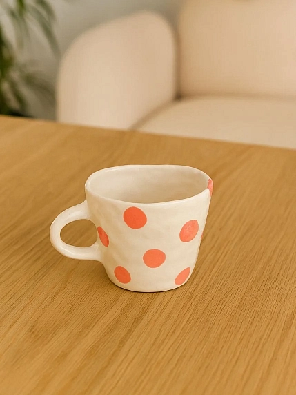 Чашка для чая ручной работы Круги розовая, керамика, 250 мл, фото 4.