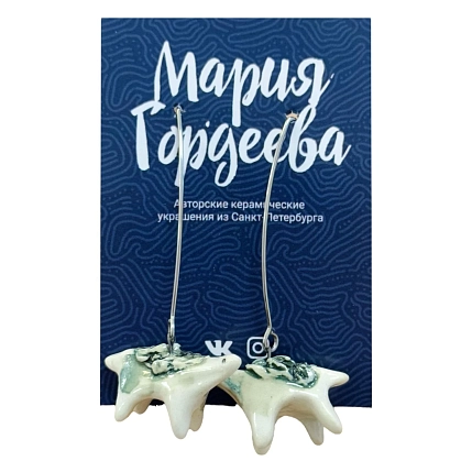 Серьги Мария Гордеева «Динозаврики» бело-зелёные, керамика, фото 3.