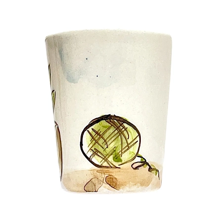 Шот ручной работы НАДО ЖЕ с росписью Серый котик с клубочком, керамика, белый, 100 мл, фото 3.