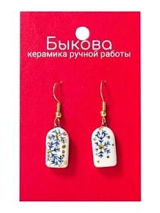 Серьги ручной работы Быкова керамика «Синие снежинки», малые‎, фарфор