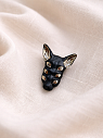 Брошь ручной работы Bulygin «Кошка 6 глаз», фарфор, чёрно-серебристая, превью фото 2