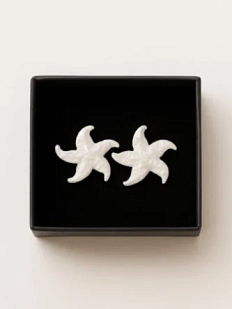 Сережки-гвоздики «Морские звёздочки», белые, фарфор
