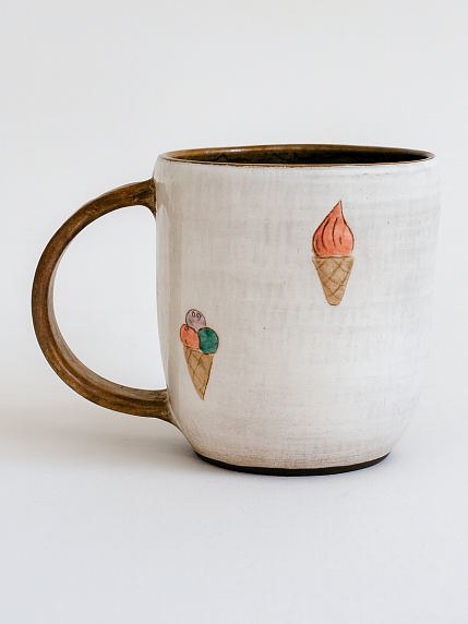 Кружка ручной работы с росписью Лис с мороженым, керамика, 400 мл, фото 2.