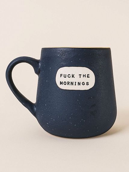 Кружка ручной работы NF ceramics «F**k the mornings. God bless the nights», керамика, 600 мл, фото 1.