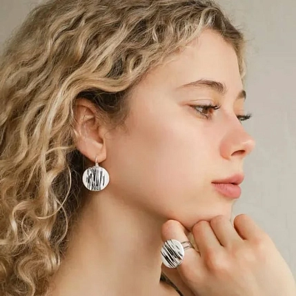 Круглые серьги «Дождь», фаянсовая глина, фото 3.