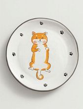 Тарелка ручной работы с бортиком Сиба-ину с лапками, белая, 17 см