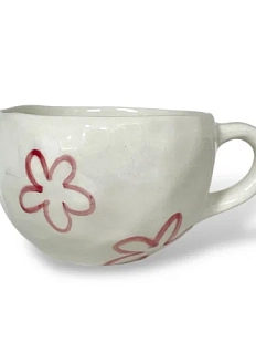 Кружка ручной работы Керамика Дарьи Карпиной «Цветочные контуры», белая, 350 мл