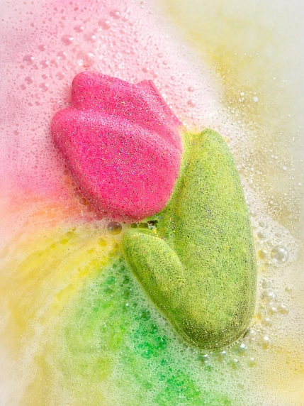 Бомбочка для ванны Nyash Nyash «Тюльпан», розовая с зеленым, фото 2.