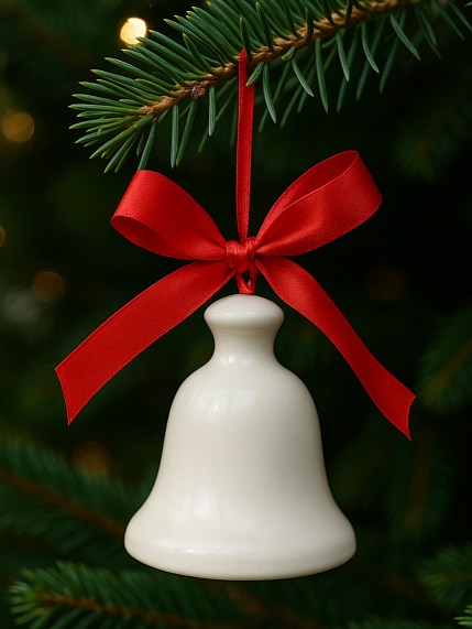 Ёлочная игрушка колокольчик, белая, керамика, фото 3.