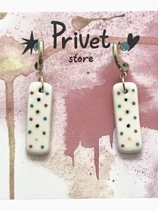 Серьги-конго Звер «Цветные точки», керамика, белые