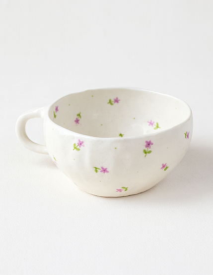 Кружка ручной работы «Цветочки», керамика, сиреневая, 400 мл, фото 1.