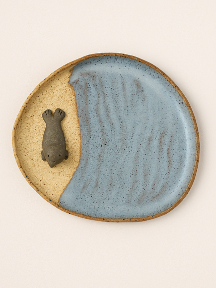 Тарелка с фигуркой внутри Нерпа, бежевая в крапинку, керамика, 21 см, фото 3.
