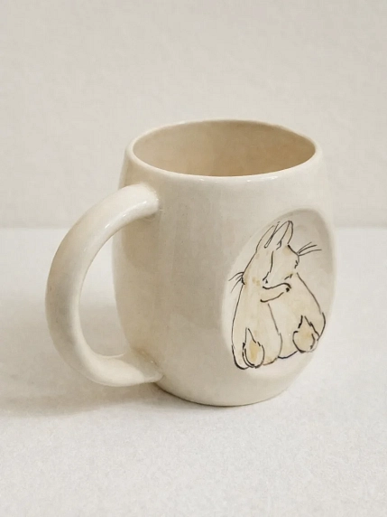 Кружка ручной работы НАДО ЖЕ с росписью «Зайки», белая, керамика, 300 мл, фото 2.