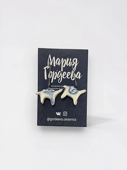 Серьги Мария Гордеева «Динозаврики» бело-зелёные, керамика, фото 1.