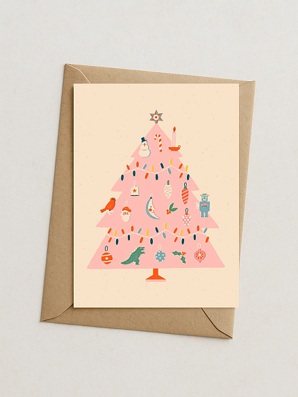 Открытка ретро на Новый год «Розовая ёлка», фото 1.