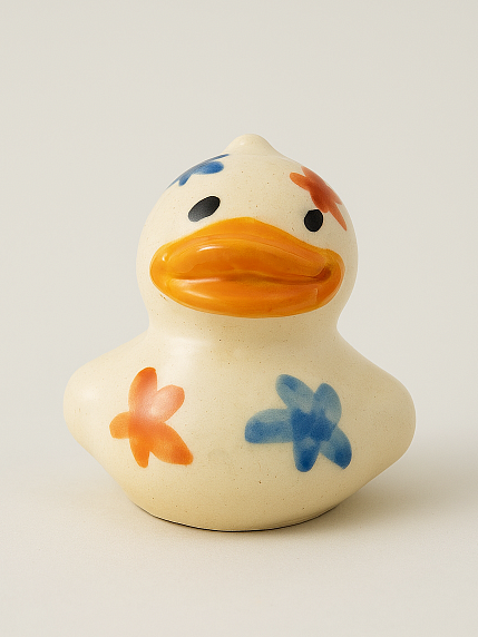 Керамическая фигурка Утёнок с разноцветными цветочками, 4 см, фото 1.