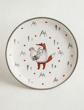 Тарелка ручной работы Ким керамика с бортиком Лис в горах с банкой, белая, 17 см