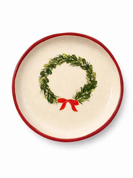 Тарелка ручной работы Йеллоускуп «Рождественский венок», керамика, 15 см, фото 1.