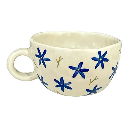 Кружка ручной работы Малёма с росписью Синие цветы, керамика, 300 мл, фото 2.
