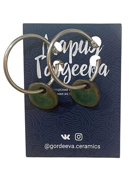 Серьги-кольца Мария Гордеева круглые, керамика, зелёные, фото 1.