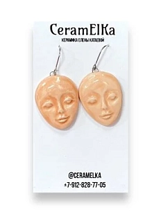 Серьги КерамЕлКа «Лица», керамика, розовые