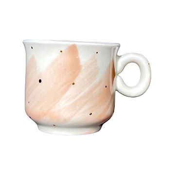 Чашка для чая ручной работы Анна Герман розовая в золотую точку, фарфор, 200 мл, фото 1.