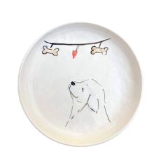 Тарелка ручной работы Собачка с косточками , керамика, 13-14 см