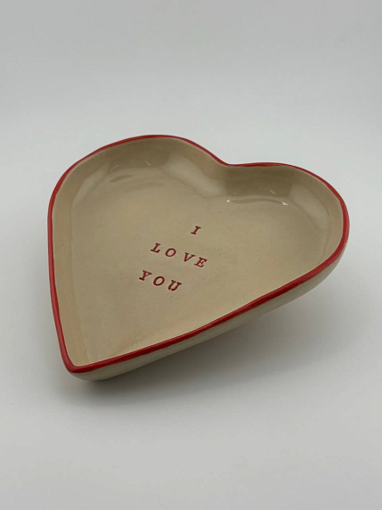 Тарелка ручной работы в форме сердечка «I love you», керамика, 14см, фото 4.