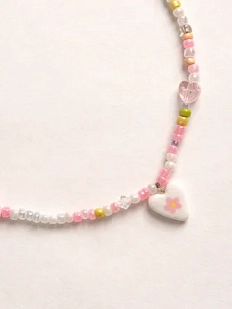 Чокер ручной работы Радость Рядом «Розовый цветочек в сердечке», полимерная глина, бисер