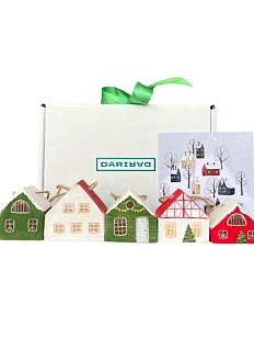 Подарочный набор с ёлочными игрушками ручной работы из дерева, 5 шт.