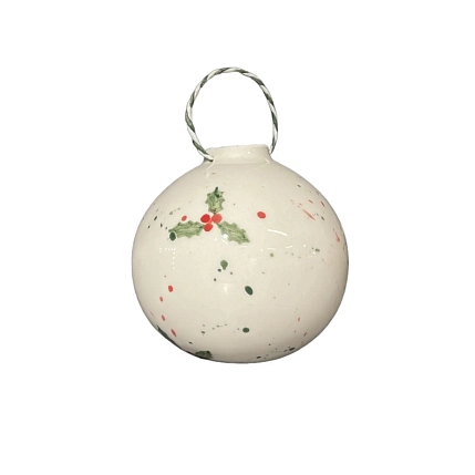 Ёлочная игрушка шар Верба керамика расписной «Остролист», 7 см, фото 1.