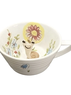 Чашка для чая ручной работы Мадам де Тюль с фигуркой внутри Улитка на полянке, белая, фарфор, 250 мл