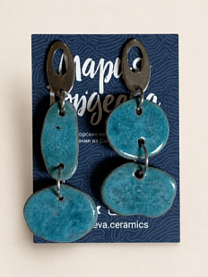 Серьги Мария Гордеева ассиметричные составные, керамика, лазурные