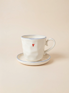 Чайная пара ручной работы с сердечком , керамика, 300 мл